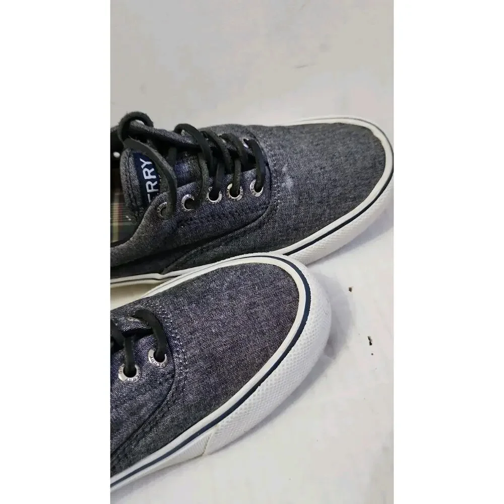 Sperry Top Sider Shoes Mens 5.5 Halyard Sneakers Gray Canvas Low Top STS22961